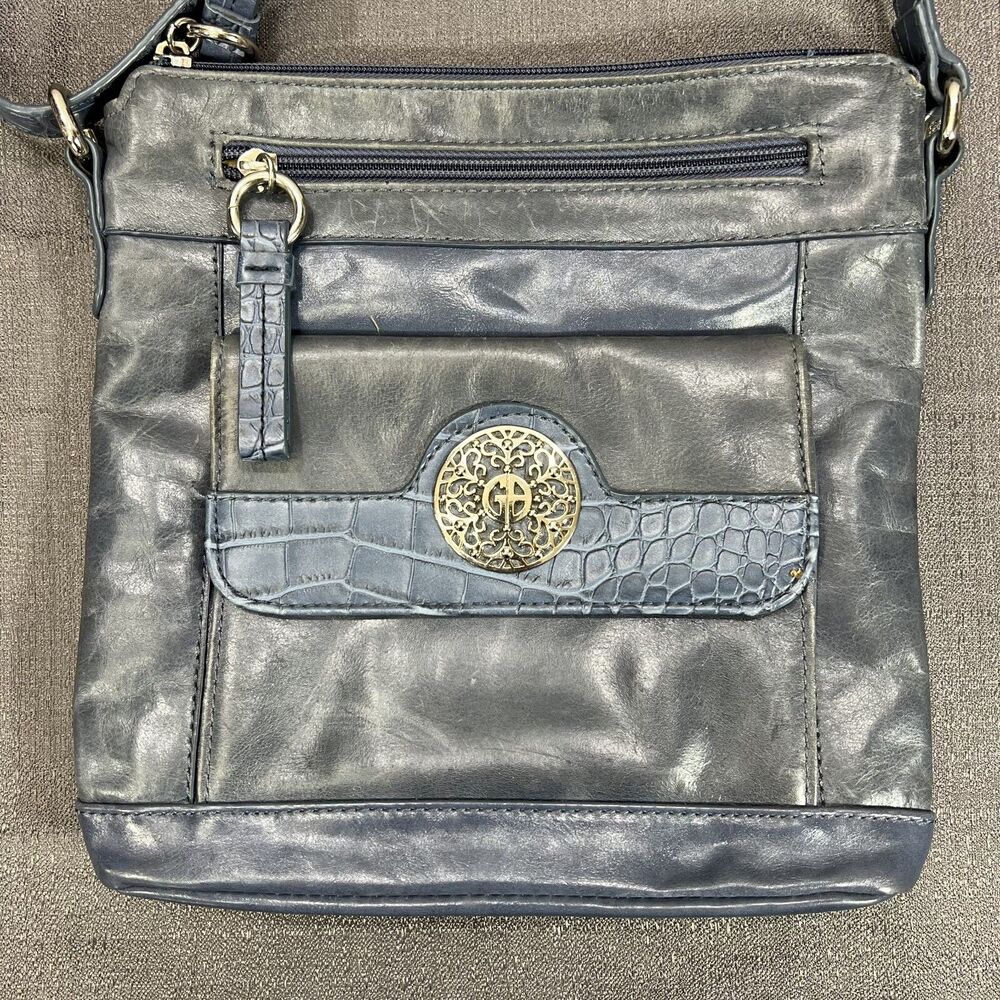 Giani Bernini Blue Handbag Purse 10" x 10" Faux Crocodile Crossbody